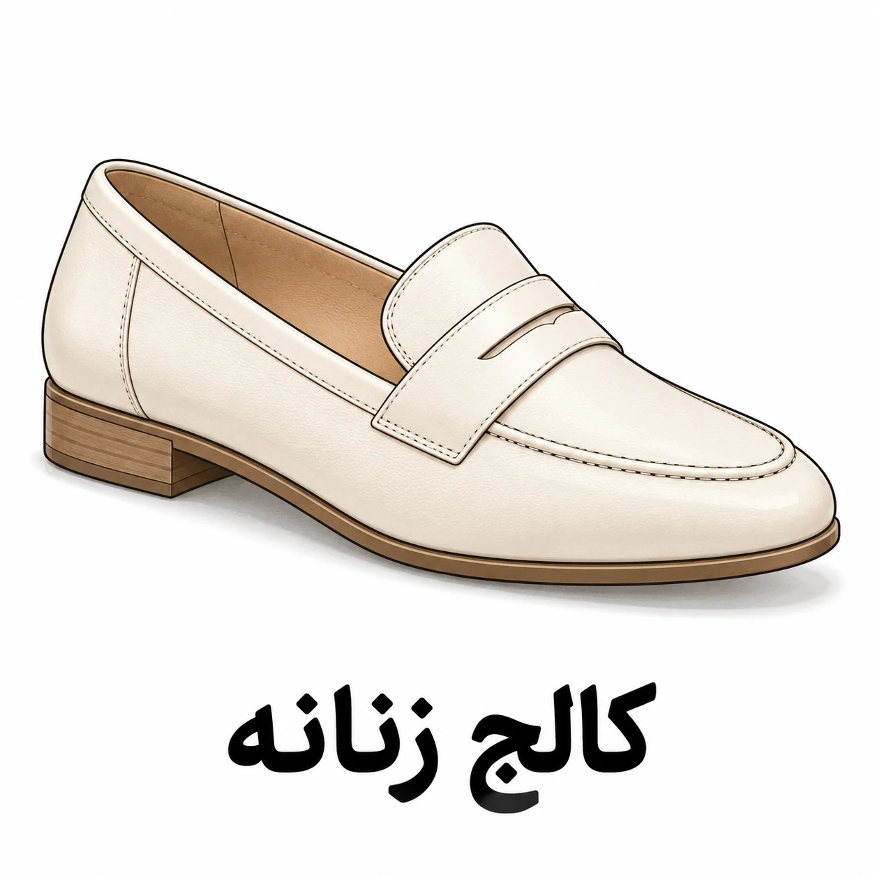 تصویرسازی کالج زنانه کرم بدون بند با پاشنه کوتاه؛ دسته کالج و لوفر زنانه و دخترانه کفش الما