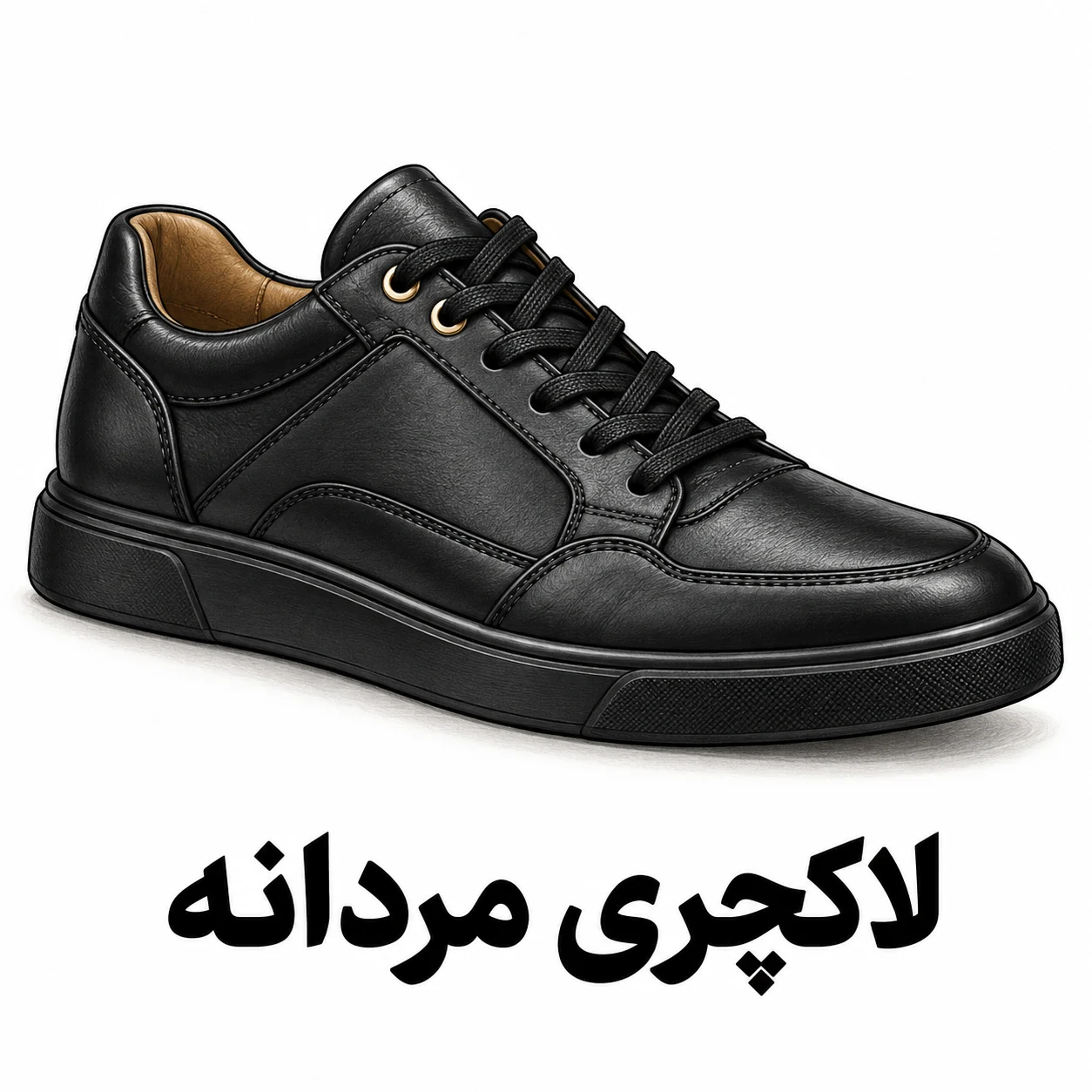 تصویرسازی کفش لاکچری مردانه مشکی بندی با جزئیات طلایی؛ دسته کفش و کتونی لاکچری مردانه کفش الما