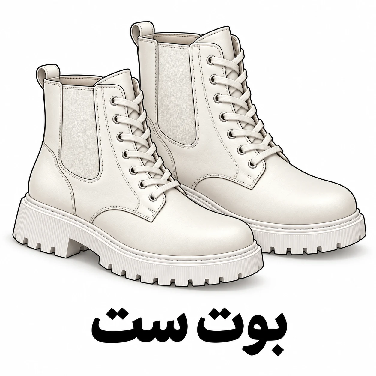 تصویرسازی دو نیمبوت اسپرت ست زنانه و مردانه سفید، با حالت کمی کارتونی؛ کفش الما