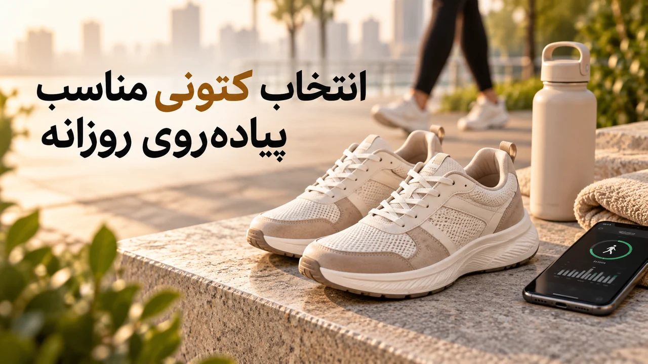 بنر انتخاب کتونی مناسب پیاده روی روزانه با کفش ورزشی و وسایل پیاده روی