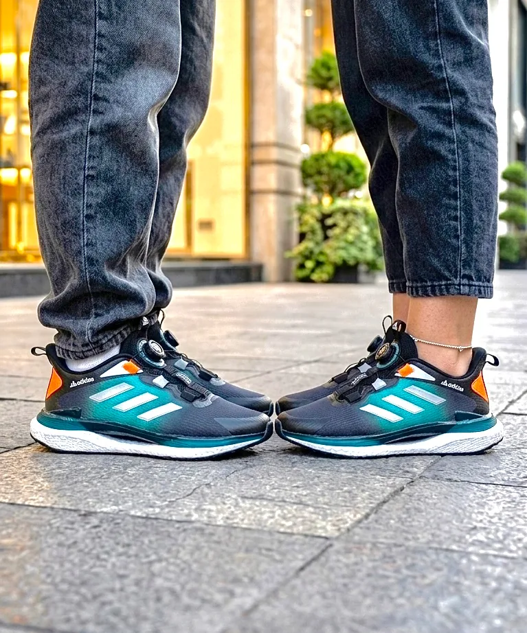 کفش کتونی اسپورت آدیداس (Adidas) بند دیسکی رنگ مشکی سبز،ست زنانه و مردانه مخصوص پیاده‌روی