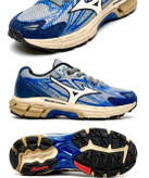 کتونی پیاده روی مردانه میزانو (Mizuno) آبی طوسی؛ نماهای بالا، پهلو و کف زیره